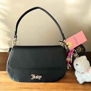 Juicy Couture Black Shoulder Bag with Gold Hardware and Pink Charm